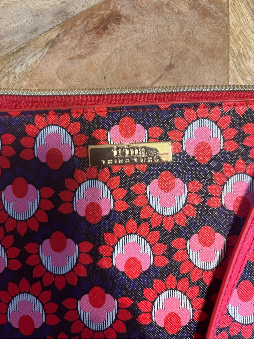Trina Turk Red and Pink Floral Wristlet Clutch